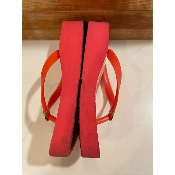 Tory Burch Platform Flip Flop Sandals Red Gingham Sz 7.5 - Picture 6 of 7